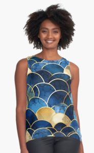 Seigaiha Blue and Gold Sleeveless Top