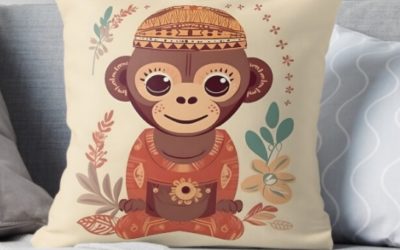 Zen Monkey Throw Pillow