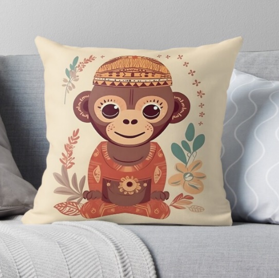 Zen Monkey Throw Pillow