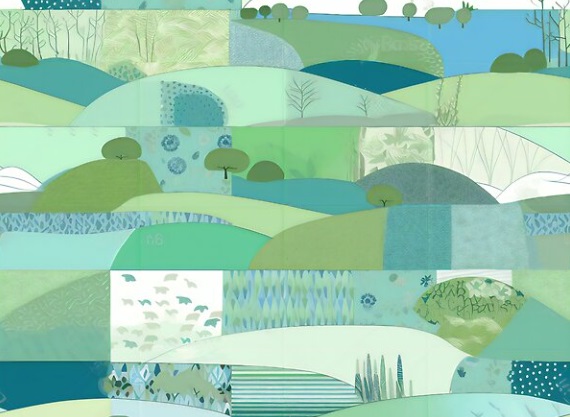 Patchwork With Blue and Green Landscape Art